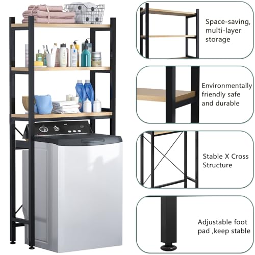 HASTHIP® 3 Layer Over The Washing Machine Storage Stand - Metal Bathroom Shelf DIY Assembly Organizer for Washer Dryer for Laundry Room Wash Basin Floor Stand Fits Most Machines