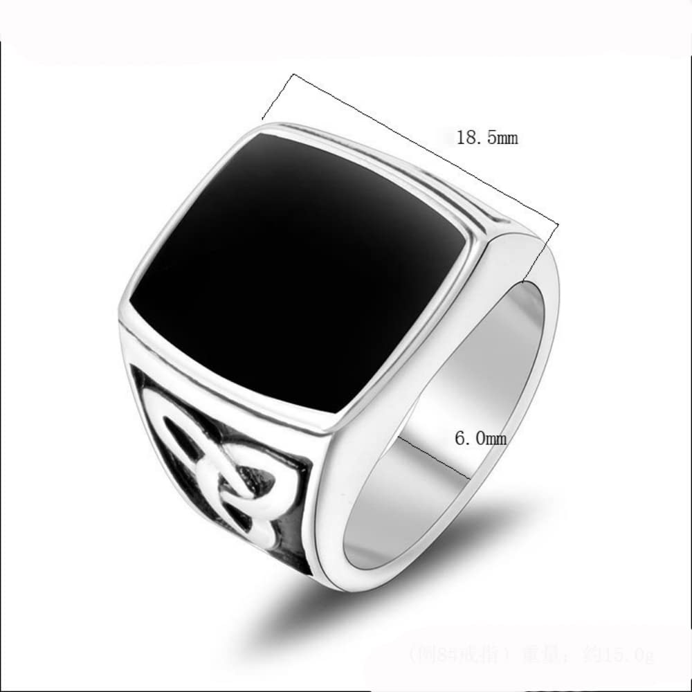 SANNIDHI Titanium Steel Ring for Men with Gift Box,Vintage Carving Pattern Rings Wide Signet Ring Silver,Diameter 18.1(No.8)