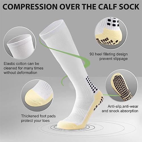 Proberos® 1 Pair Football Socks Sports Athletic Over-The-Calf Rubber Anti-Slip Breathable Comfortable for Men Women Running Training White 3PCS