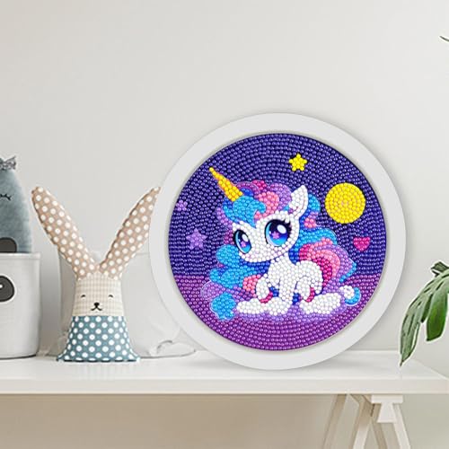 PATPAT DIY Diamond Art Painting Kit for Kids with 6.7 inches Frame, Cute Cartoon Unicorn Diamond Painting Art Kit for Kids, Painting by Number Kits DIY Diamond Painting Therapeutic Art Activity