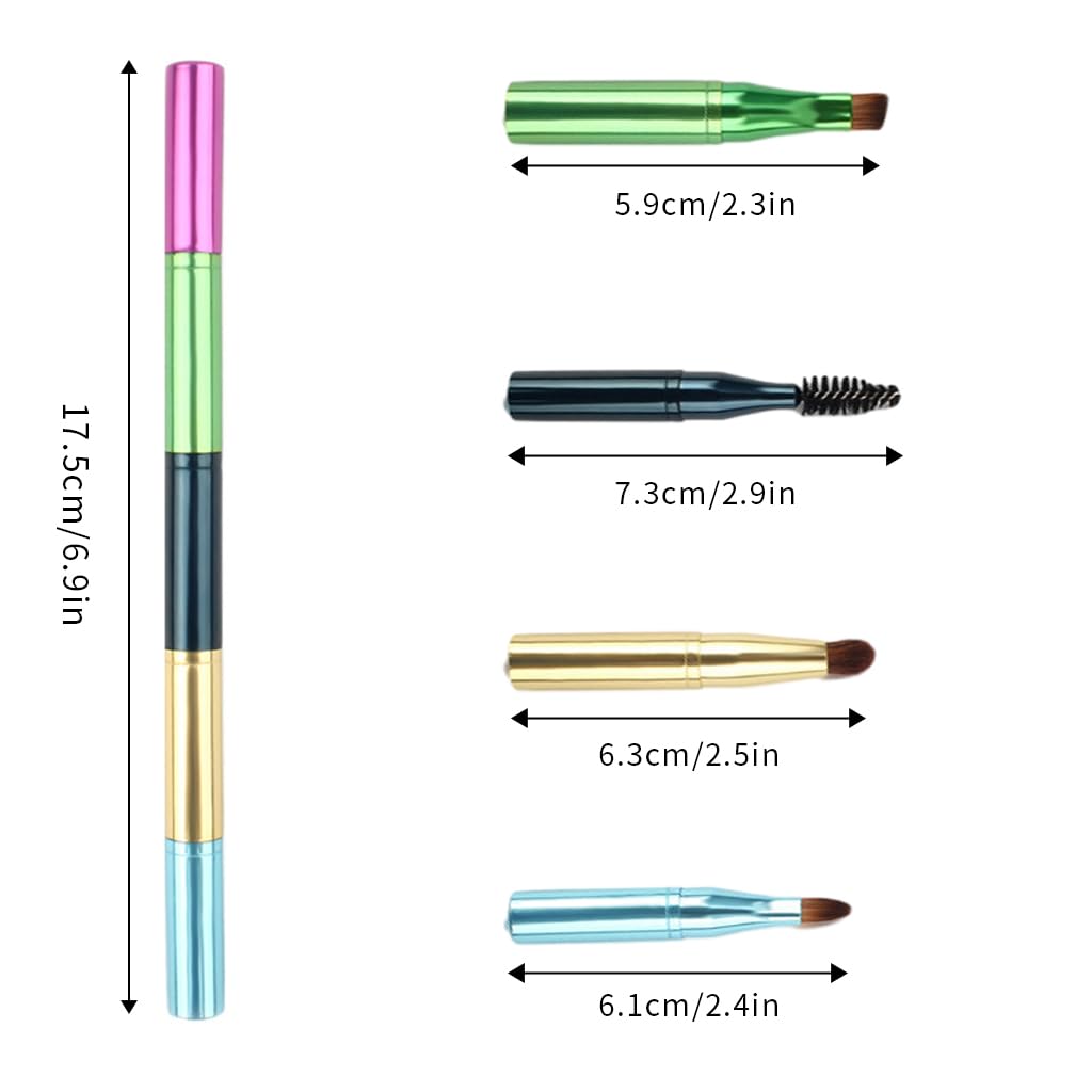 MAYCREATE 4-in-1 Makeup Brush Kit, Metal Mini Travel Makeup Brushes Set, Portable & Detachable, Include Eyeshadow Brush, Eyebrow Brush, Screw Brush and Lip Brush Combo Kits