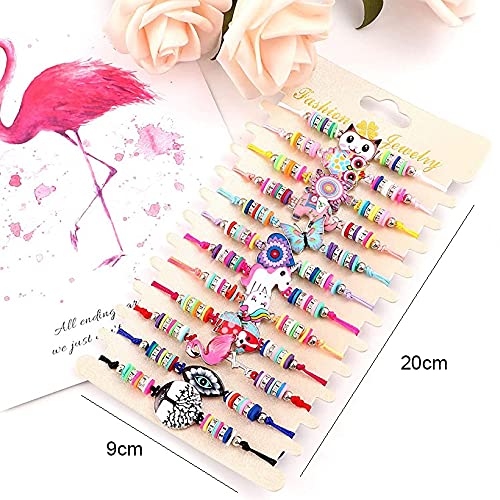 PALAY 12Pcs Women Girl Unicorn Owl Woven Friendship Value Set Kids Party Favor Adjustable Bracelet, One Size, Multicolor