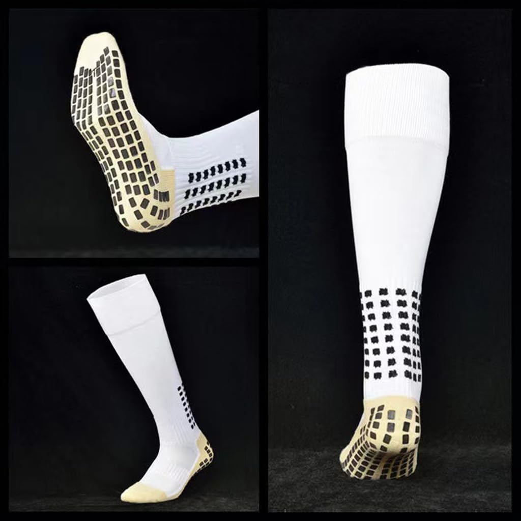 Proberos 1 Pair Football Socks Sports Socks Athletic Over-The-Calf Socks, Rubber Anti-Slip Sports Socks, Breathable Comfortable Athletic Socks for Men and Women Running&Training Football (White)