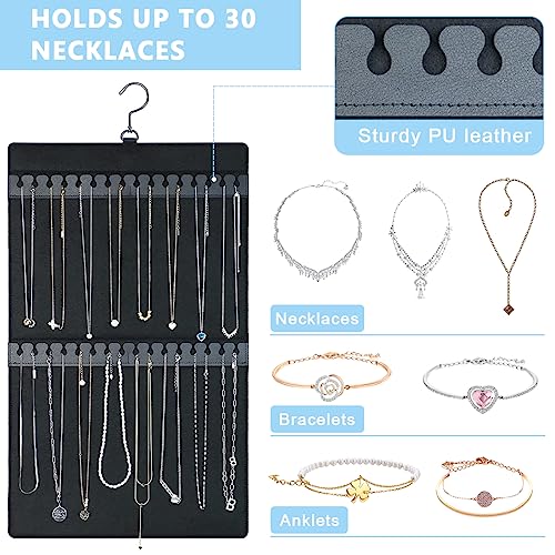 HASTHIP® 2PCS Hanging Jewellery Organiser Dual-Sided Necklace Earrings Large Felt Hanger for Closet Wall Door Holds Up to 300 Pairs and 30 Necklaces