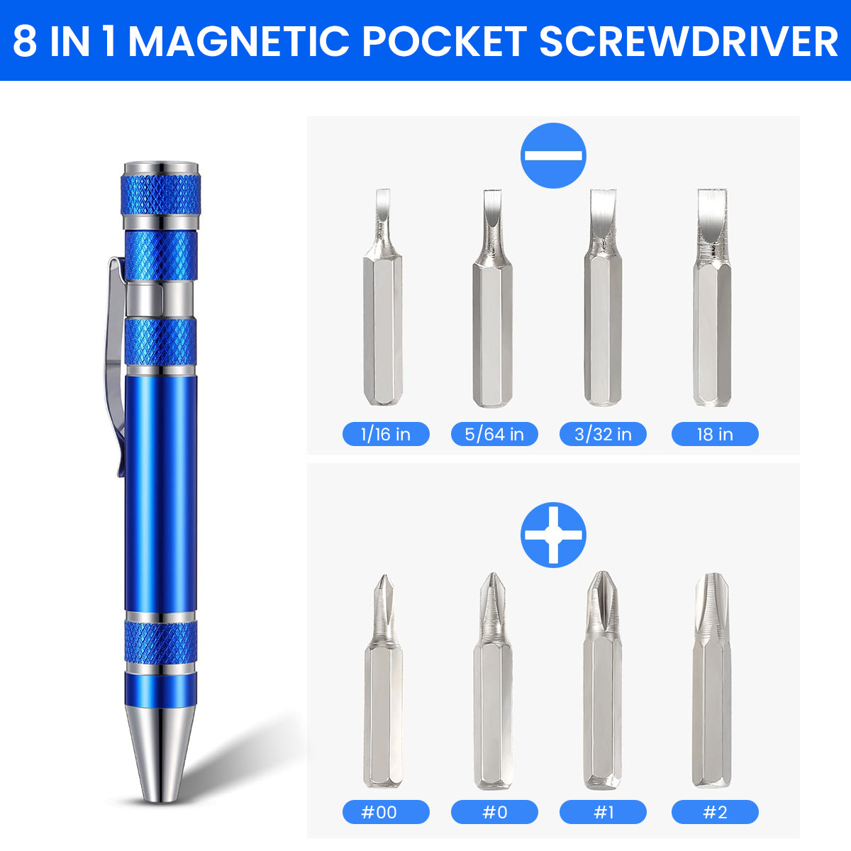 Serplex 2pcs Precision Screwdriver Tool Pens with 8pcs Screwdriver Bits Heavy Duty Aluminum Alloy Screwdriver Tool with Intergrated Bit Storage Bin Portable Pocket Screwdriver Pen with Clip