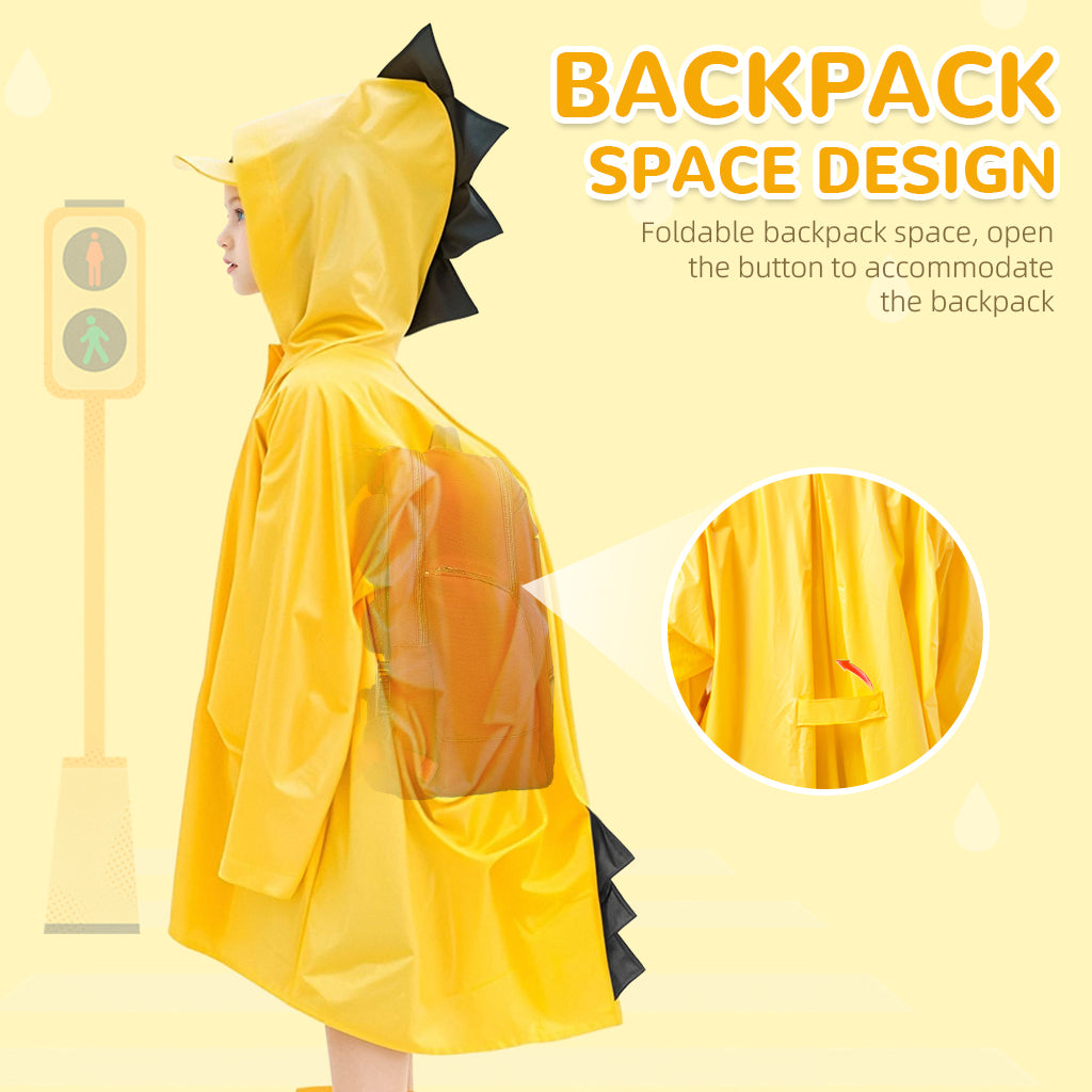 PATPAT Rain Jacket for Child Girls Boys Raincoat with Hat Knee-length Long Raincoat Cartoon Hooded Rain Coat PVC Yellow Rainproof Jacket for Kids Aged 7-9, L - Rainboots Not Included