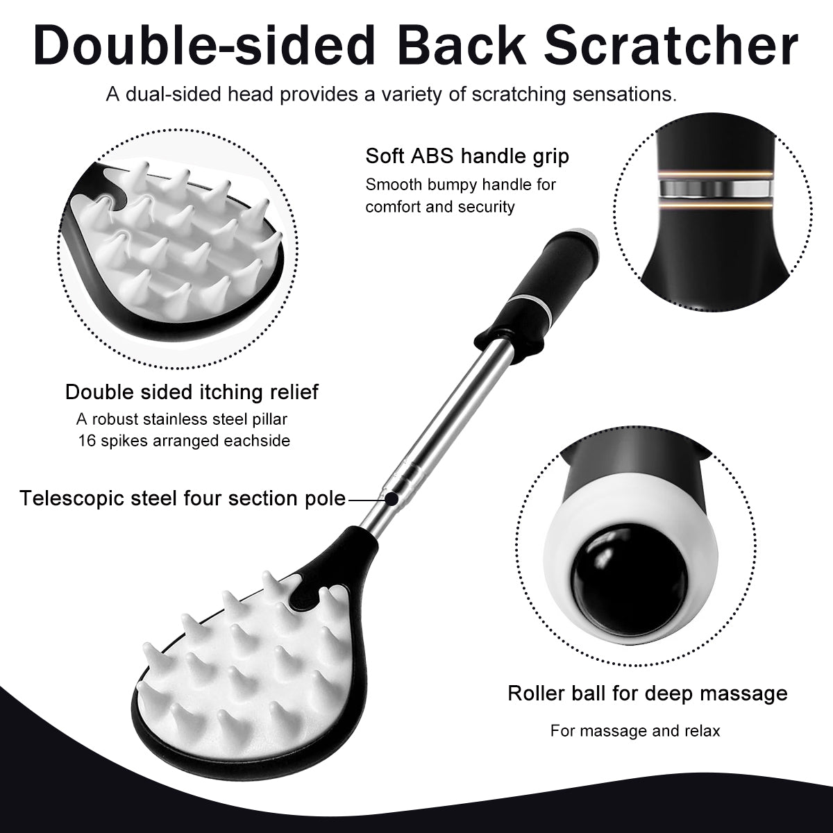 HANNEA Extendable Back Scratcher, Portable Telescoping Metal Back Scratchers with Frosted Texture Handle, Upgraded Metal Stainless Steel Telescoping Back Scratcher Tool