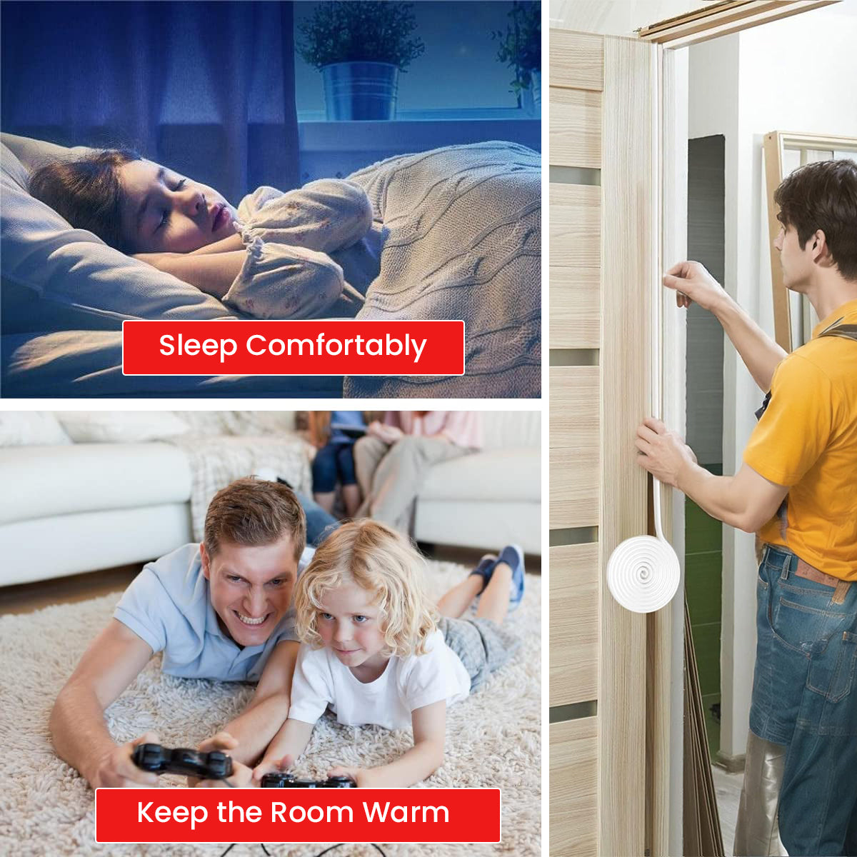 HASTHIP 19.69ft Door Seal Strip Self Adhesive Door Frame Seal Strip Cushioning Hollow Out Door Seal Strip Cuttable Door Seal Strip Noise Reduction Door Frame Seal Strip, White