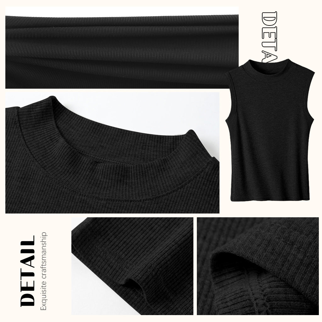 SANNIDHI Women's Sleeveless Ribbed Tank Top, Womens Sleeveless Racerback Summer High Neck Casual Basic Cami Top Shirt Slim Knit Ribbed Racerback Blouses, XL