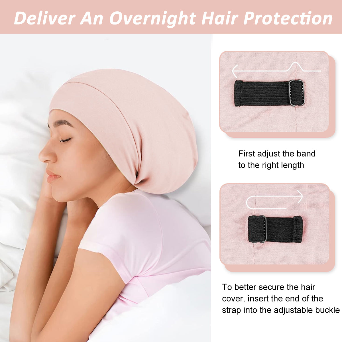 SANNIDHI Sleeping Cap for Women, Bamboo Fiber Silk Hair Care Cap for Sleeping, Stretchy Postpartum Hair Wrap Cap for Long Hair (Pink)