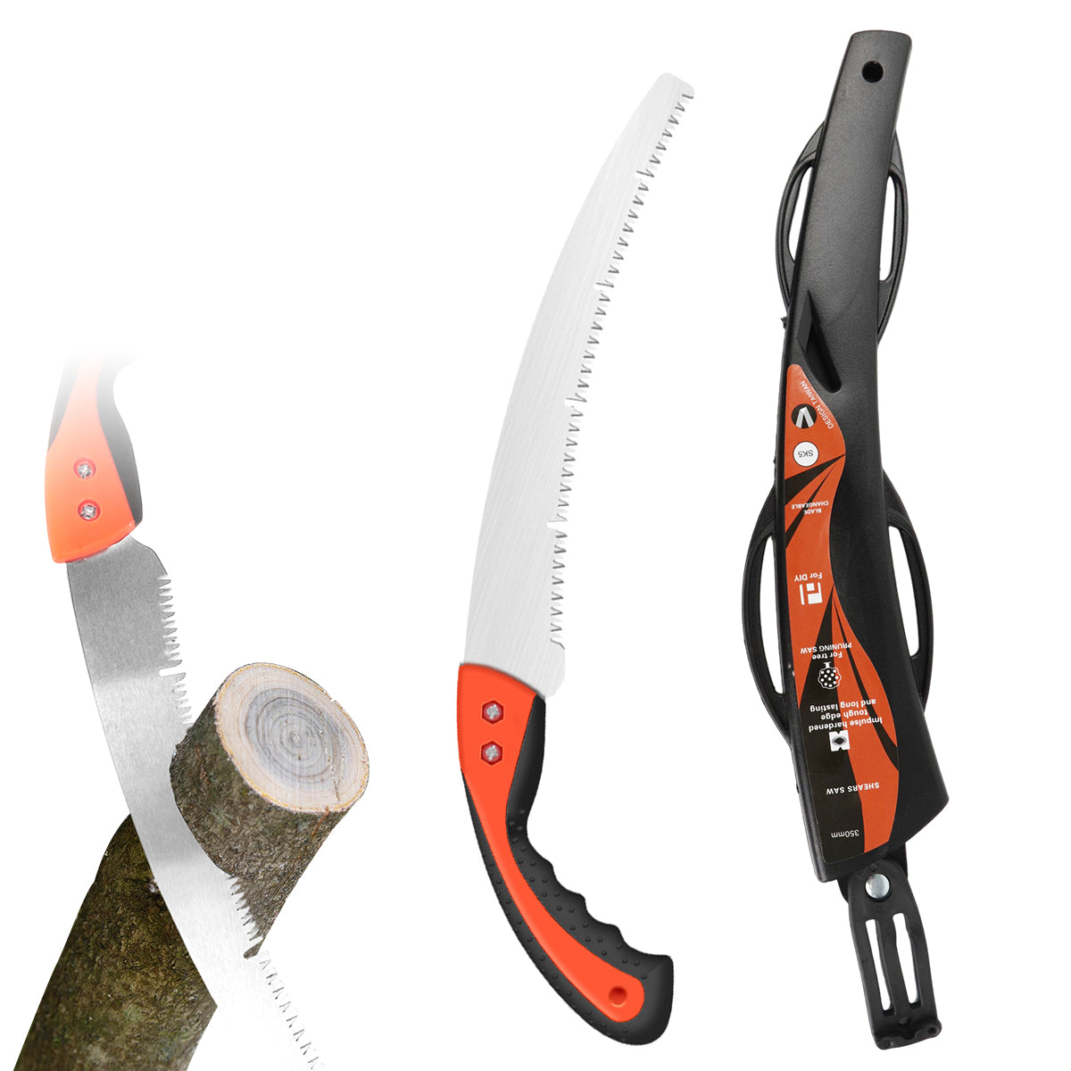 HASTHIP Hand Saw with Protective Sheath 360mm Heavy Duty SK5 Handsaw Curved Serrated Design Multi Purpose Hand Saw for DIY Wooden Craft, Gardening, Pruning