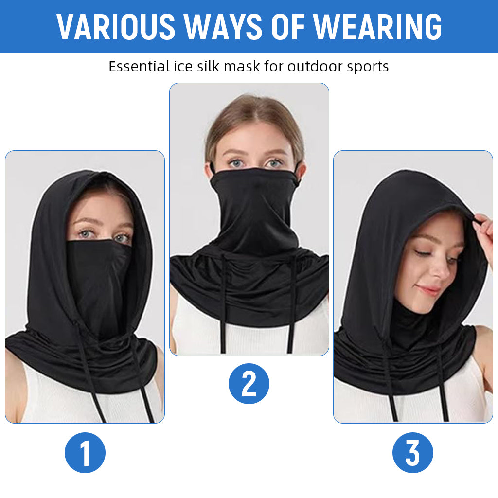 Proberos Ice Silk Summer Balaclava Hat Face Mask & Arm Sleeves UPF400+Sun Protection Drawingstring Hood Neck Gaiter Intergrated Face Mask Design Loosen Fit Arm Sleeves Fashion Outdoor Gear, Black