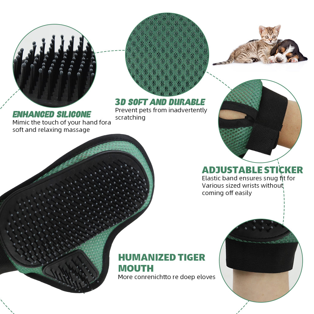 Qpets Pet Hair Grooming Glove for Cat Dog Hair Brush Glove Breathable Mesh Pet Hair Grooming Glove Rubber Rounded Tip Bristles Deshadding Hair Removal Glove Deshadding Hair Removal Glove