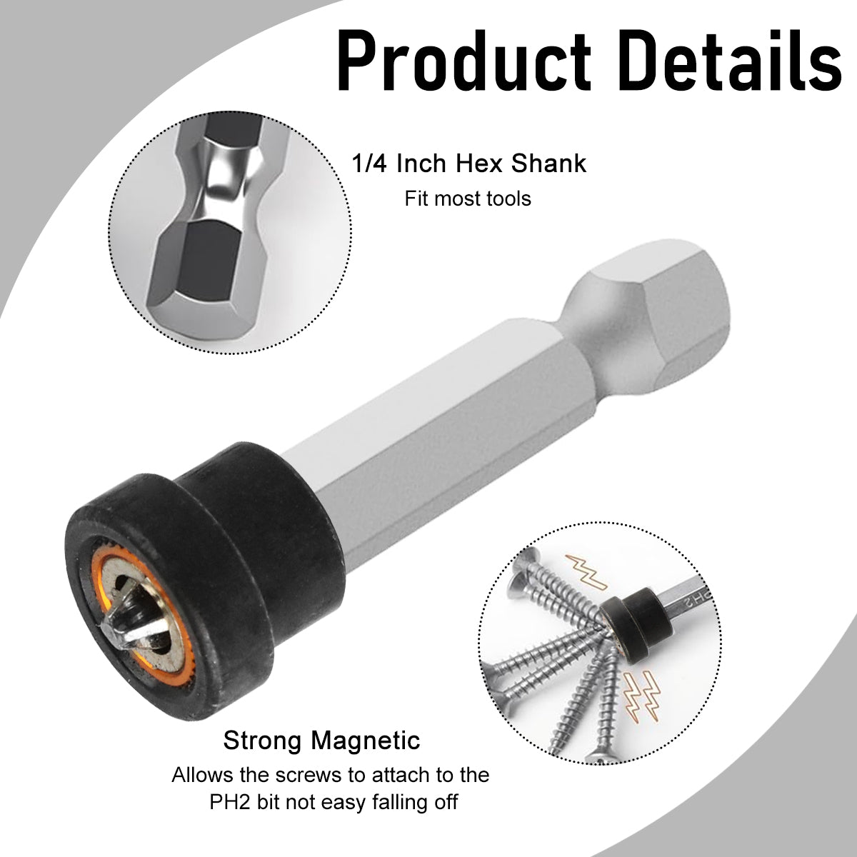 Serplex Magnetic Drywall Scerw Setters Plasterboard PH2 Drill Bit Holder Universal 1/4 Inch Hex Shank Drywall Scerw Setters with 60 mm Extension Socket Drill Bit Holder