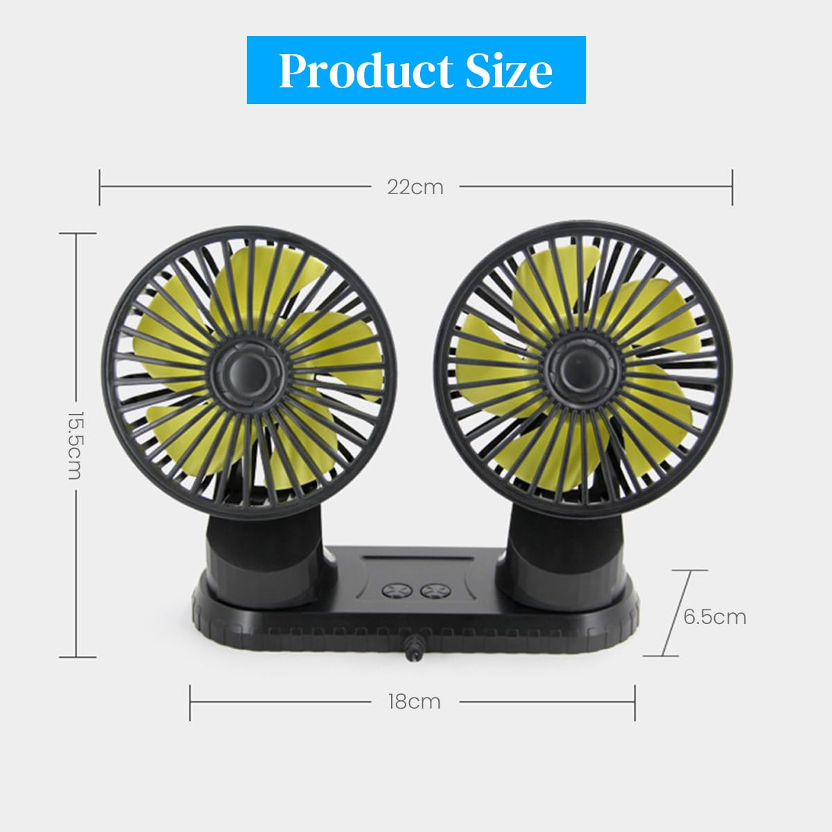 STHIRA Fashion Dual Head Car Fan with Separate Controls, LED Lights & Flexible Arm Design USB Fan for Car, Plug and Play DC Fan, 12V High-Speed Airflow, Compact Size, Universal Fit for All Vehicles