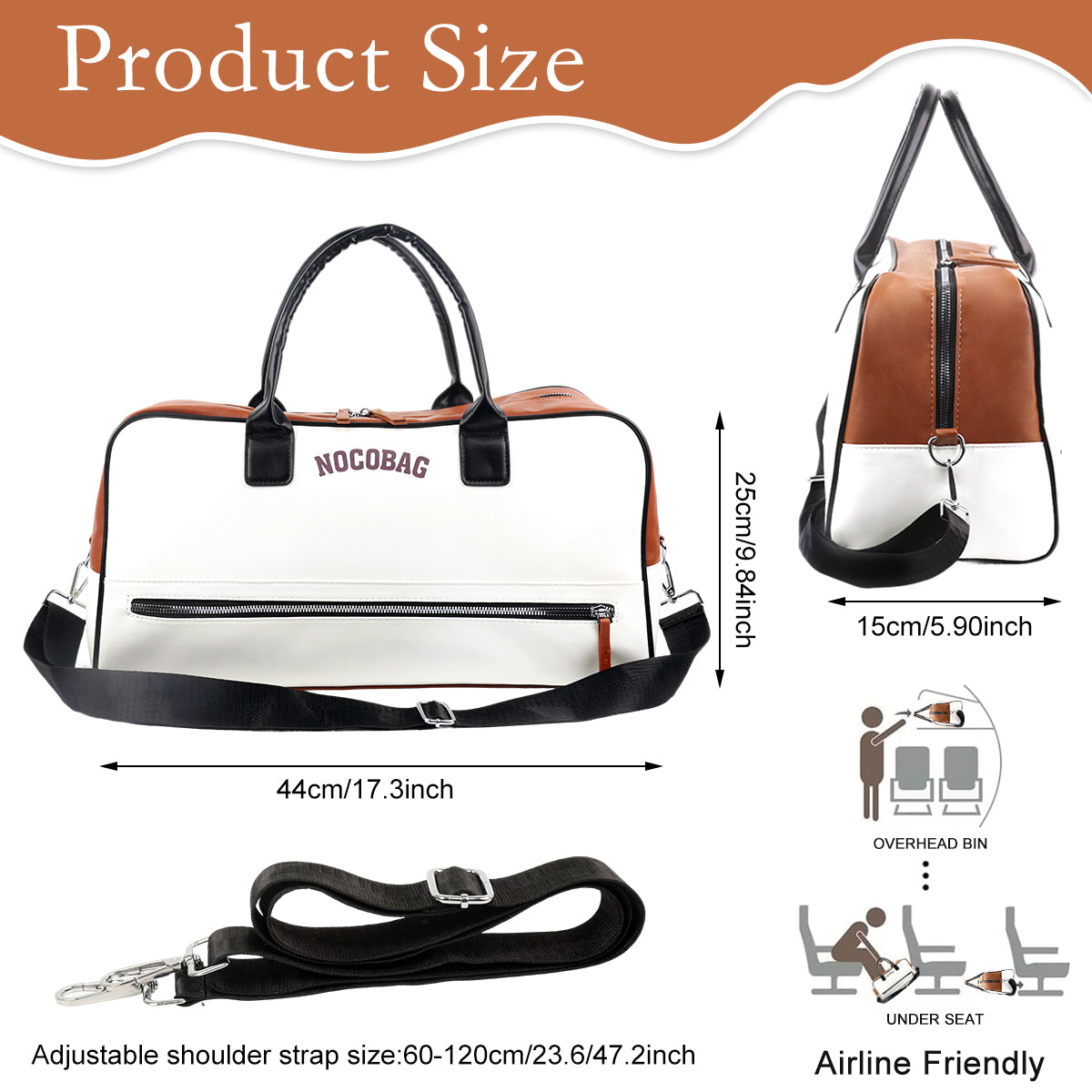 PALAY Fashion PU Duffle Bag Hand Carry Luggage Bag with Removable Shoulder Strap Dual Zipper Full Open Design Travel Waterproof Airplane Carry On Duffle Bag Gym Bag, 45x20x25cm
