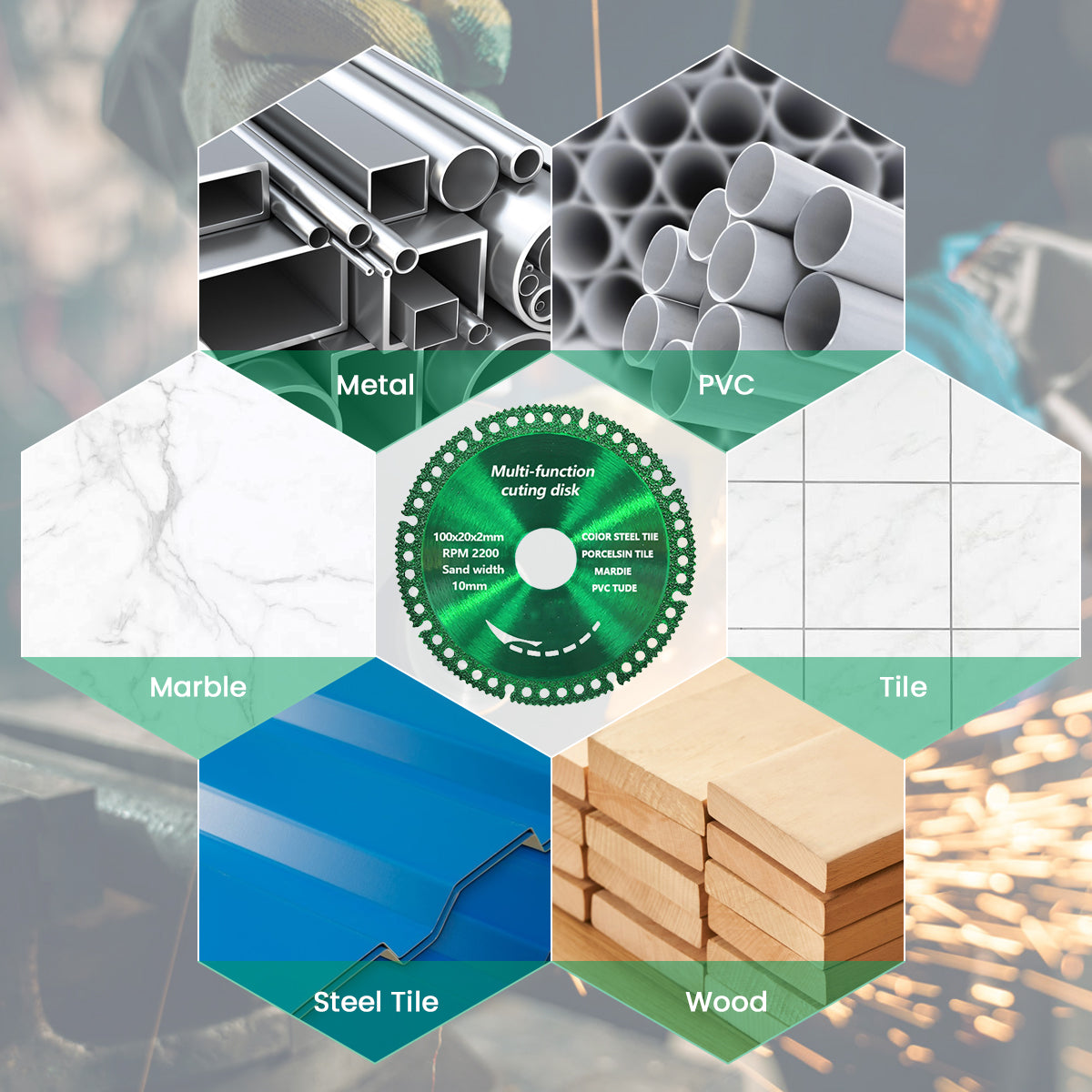 Serplex Multi-function Cutting Disk for Grinder 4'' Diamond Made Hard Metal Cutting Disk for Marble, PVC, Stone, Ceramics, Wood, Color Steel Tiles