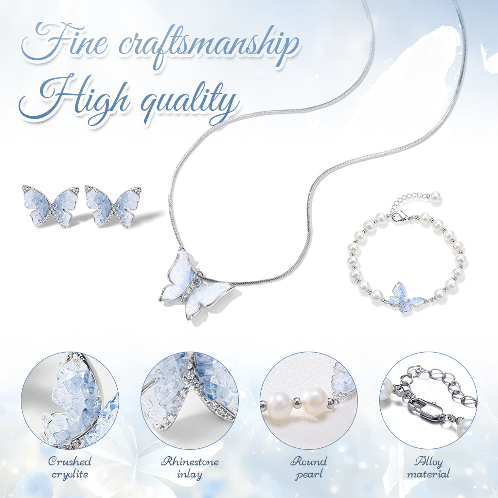 SANNIDHI Women Necklace Bracelet Jewellery Set Chic Butterfly Pearl Necklace Butterfly Ear Studs Bracelet Butterfly Manifestation Jewellery Set Jewellery Gift Set Christmas Gift for Women