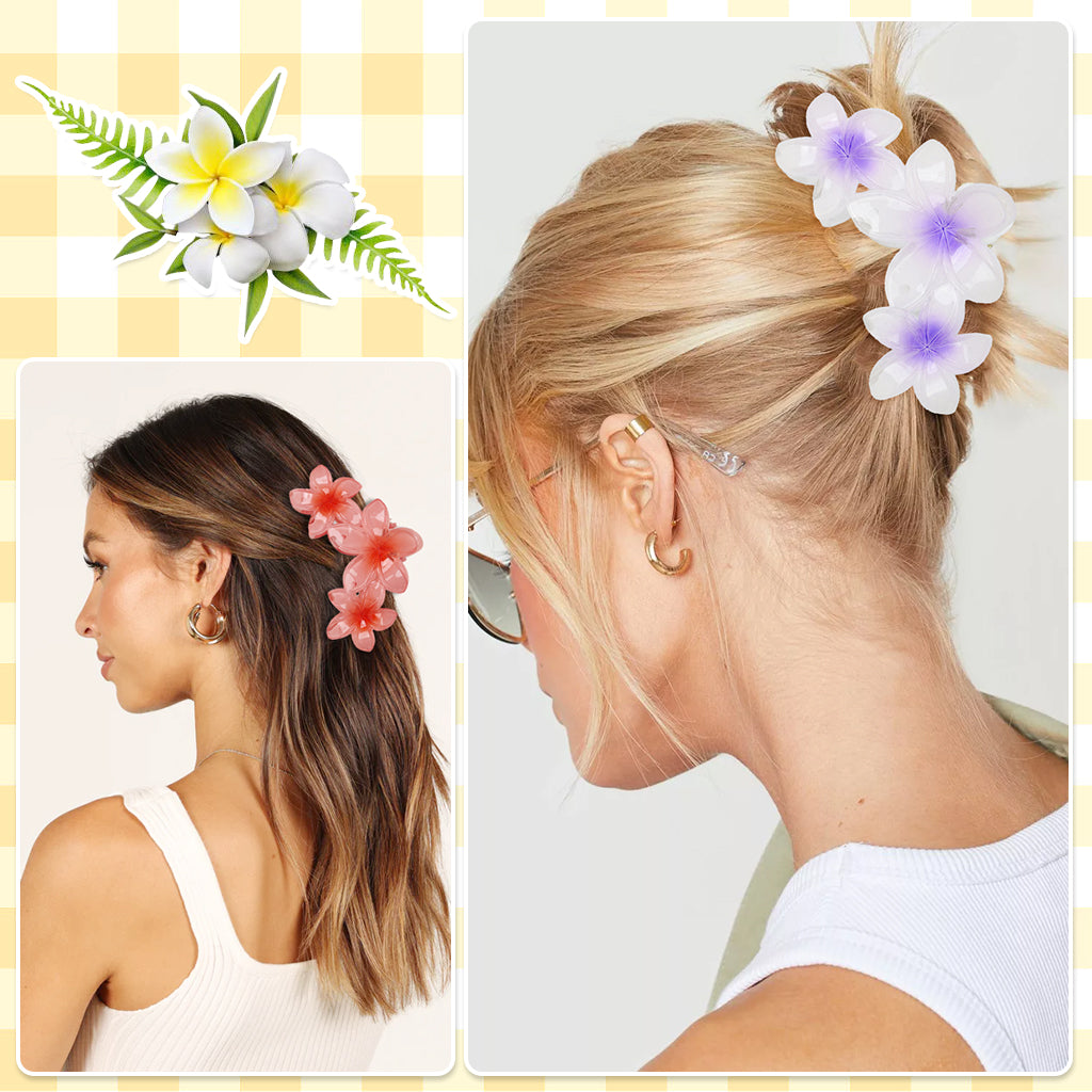 MAYCREATE 4Pcs Flower Claw Clip Hawaiian Flower Hair Clutcher for Women Large Plumeria Hair Clips for Thin Thick Hair Boho Beach Banana Clips Claw Clips Gifts Hair Accessories for Women, Girls