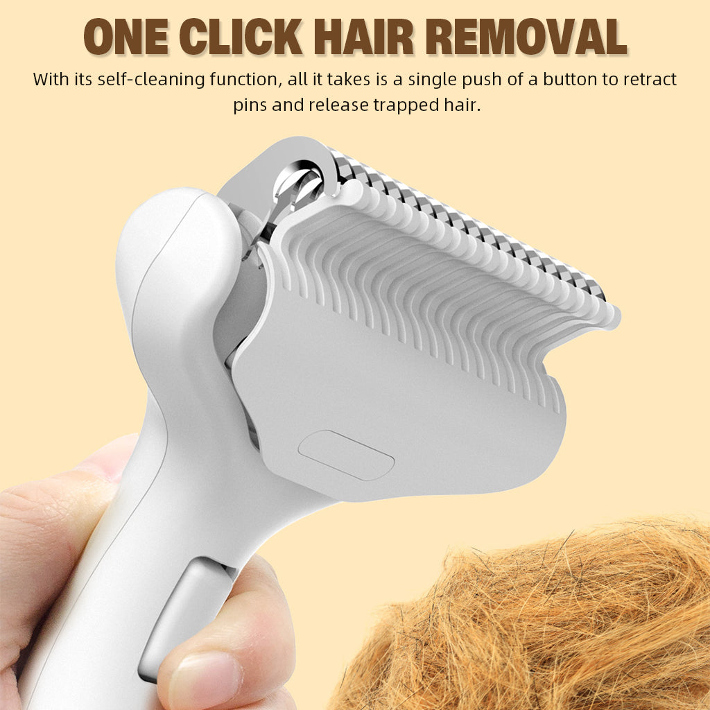 Qpets Pet Grooming Brush Deshedding Hair Brush Self-cleaning Slicker Brush Underfur Rake Untangling Brush for Small Knots and Mats Dog Cat Hair Grooming Brush
