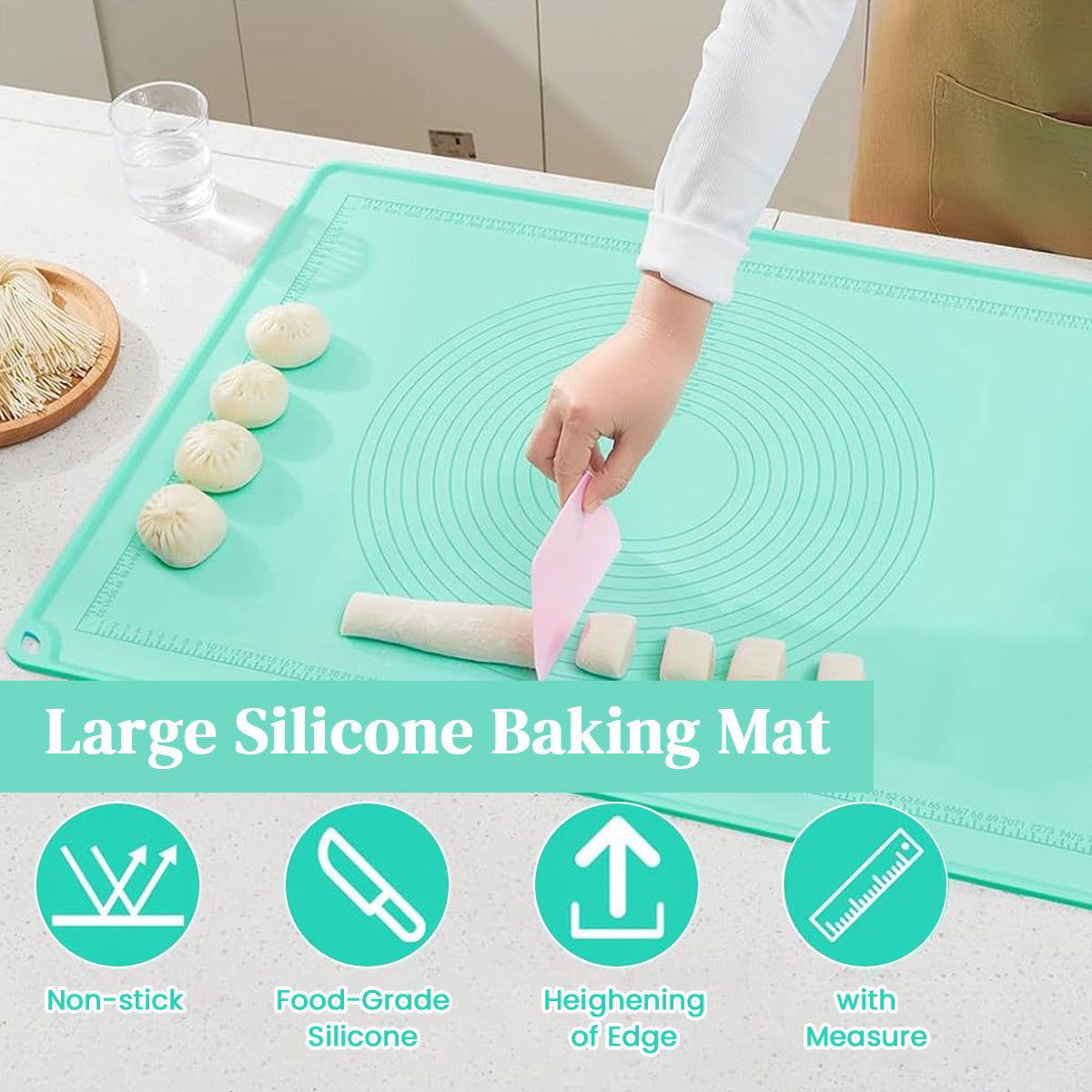 HASTHIP Silicone Pastry Mat with Elevated Edge 40x50cm Thicken Silicone Baking Mat Anti-slip Silicone Baking Mat Multi-purpose Non-stick Silicone Baking Mat for Kneading, Dough Proofing