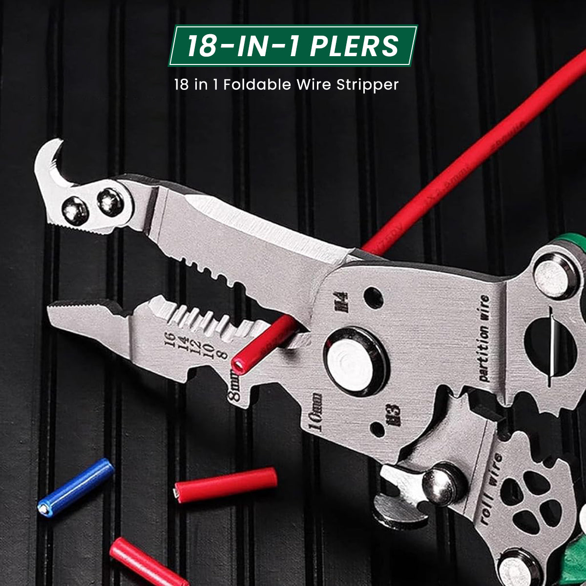 Serplex Folding Wire Cutter 18 in 1 Multifunctional Wire Cutter Stripper Tool Folding Handle Design Carbon Steel Wire Cutter Wire Stripper Crimper Portable Crimping Tool for Electrician