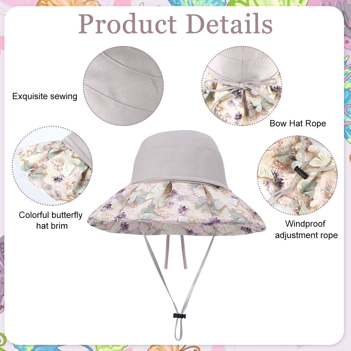 SANNIDHI Bucket Hat for Women Stylish, Sun Hats for Women, Floral Wide Brim Beach Hat for Women, UV Sun Protection Breathable Fishing Hat with Detachble Chin Strap (Mesh Liner, Flexible Brim )