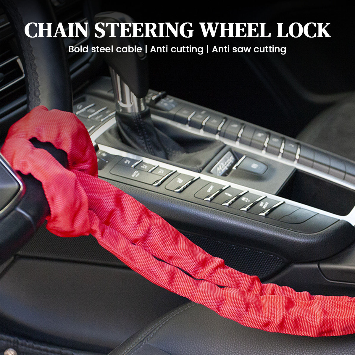 STHIRA Car Steering Wheel Lock, Lock Anti-Theft Chain Lock for Steering Wheel, with 2 Keys, Rugged Steel Steering Wheel Chain Lock, Universal Car Steering Wheel Lock