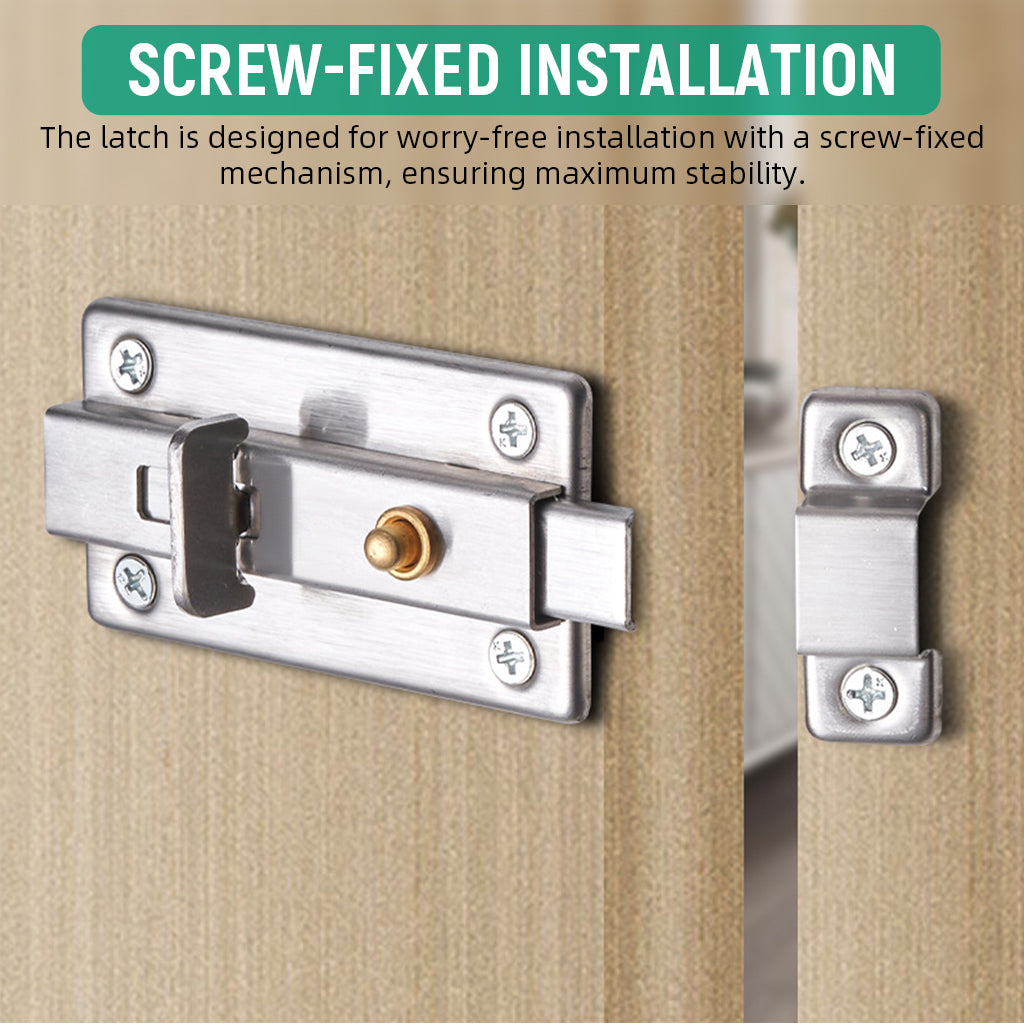 HASTHIP Door Latch Door Lock Security Door Latch Metal Stainless Steel Door Lock Spring Loaded Design One Press Button Release Mechanism Screw Fixed Security Door Latch for Room, House, Fence Door