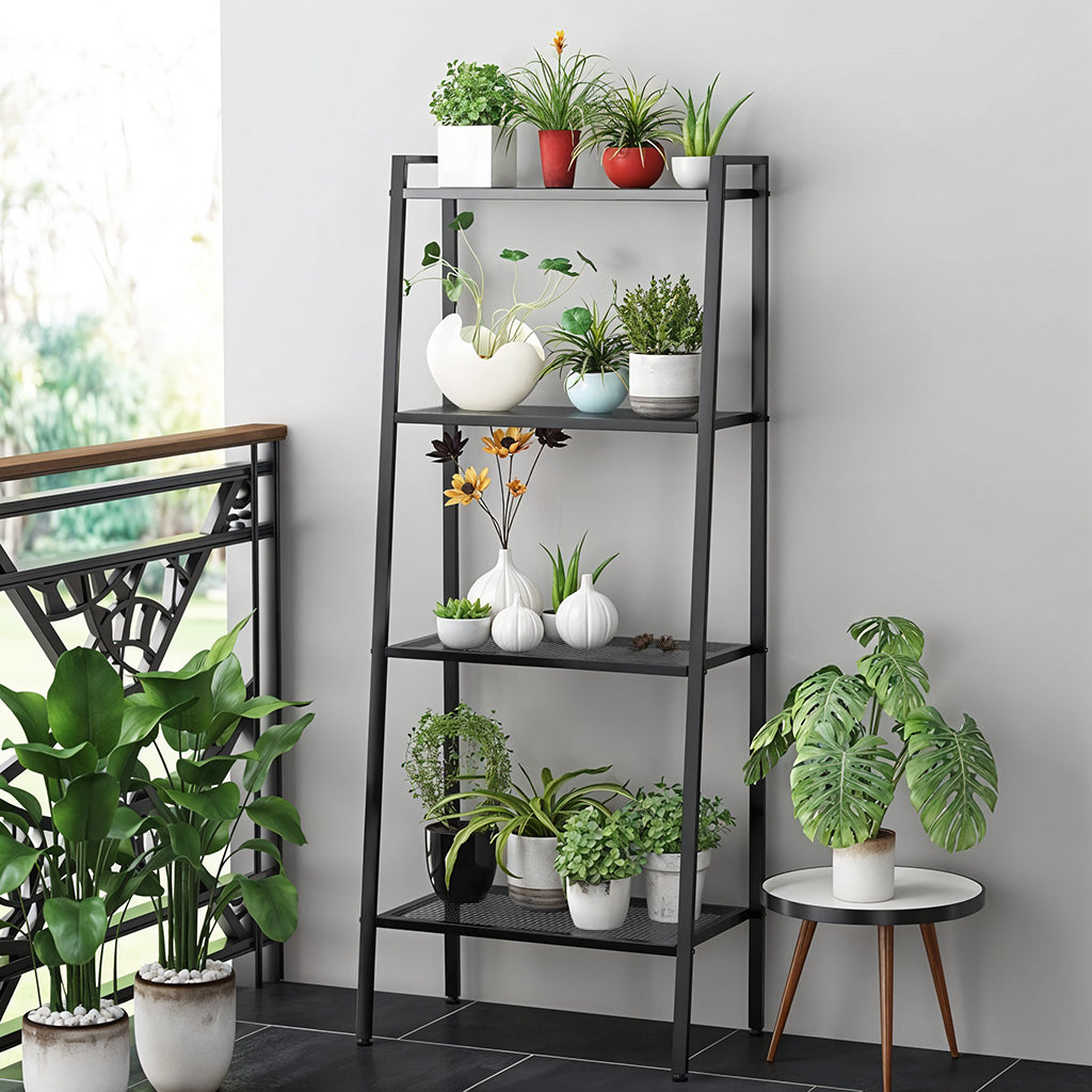 HASTHIP 4-Tier Metal Plant Stand for Balcony - Flower Pot Stand for Balcony - Modern Planter Stand for Living Room - Indoor/Outdoor Flower Pot Shelf/Pot Holder - Vertical Garden Home Decor Items