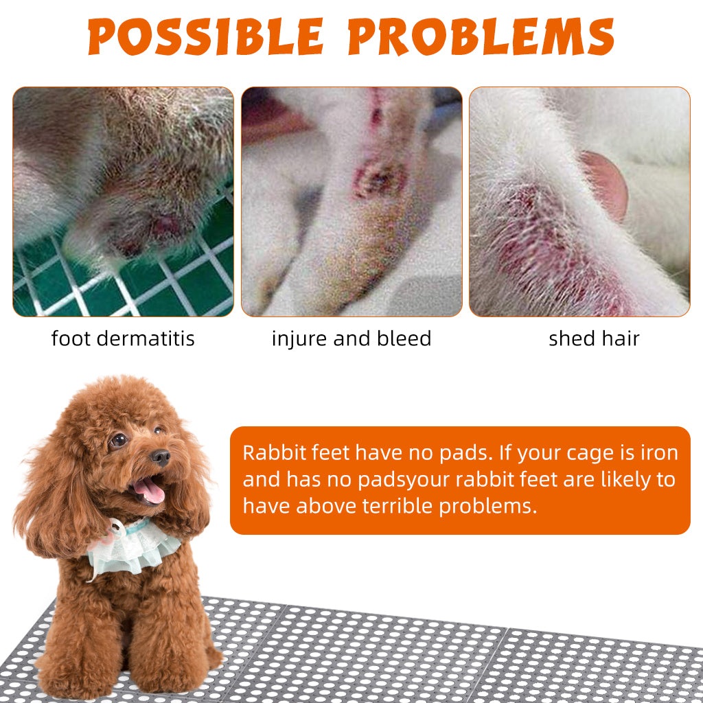 Qpets 6Pcs Pet Cage Mat for Dog/Cat/Rabbit, Plastic Pet Flooring Mat Cat Cage Mats Dog Litter Catcher Pads, Waterproof Non-Slip Floor Mats for Cats Dogs Bunny Easy to Clean Cage Pads (1Pcs 30*30CM)