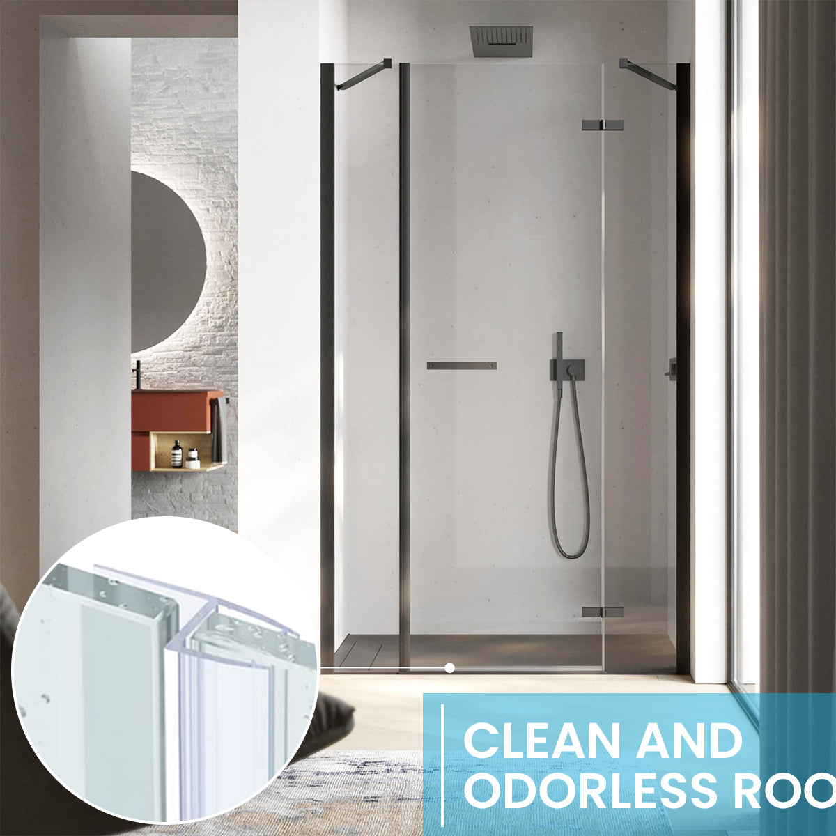 HASTHIP 6.6Ft/2M Shower Door Side Seal Strip, Silicone Bathroom Glass Door Side Seal Strip, Frameless Glass Door Seal Strip Stop Shower Leaks and Create a Water Barrier (10mm Thickness)
