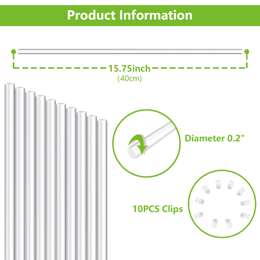 HASTHIP 10Pcs Plant Support Sticks with 10 Plant Claw Clips 15.75 inches Acrylic Clear Plant Support Stakes Plant Stand Stakes for Planters, Flower Pots
