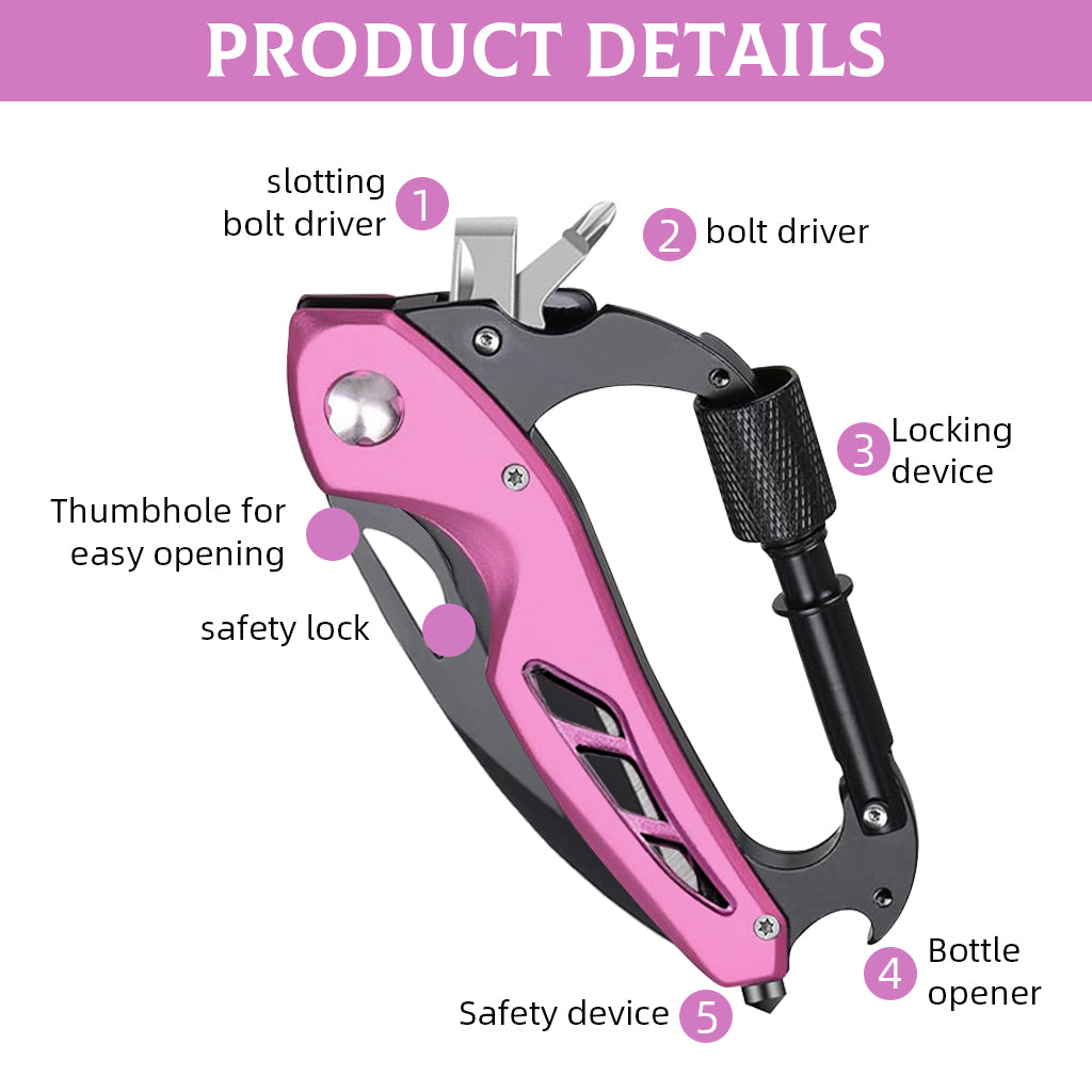 Optifit Multi Tool with Safety Lock, EDC Camping Gear Heavy Duty Stainles Steel Alloy Outdoor Multifunctional Tool, Pink