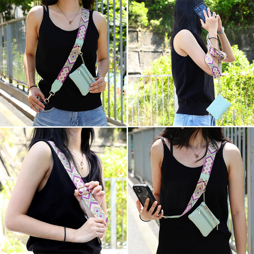 ZORBES Fashion Phone Strap for Women Phone Sling Strap Adjustable Cross Body Phone Strap with Small PU Zipper Pouch & Detachable Phone Case Insert Fashion Travel Phone Accessories