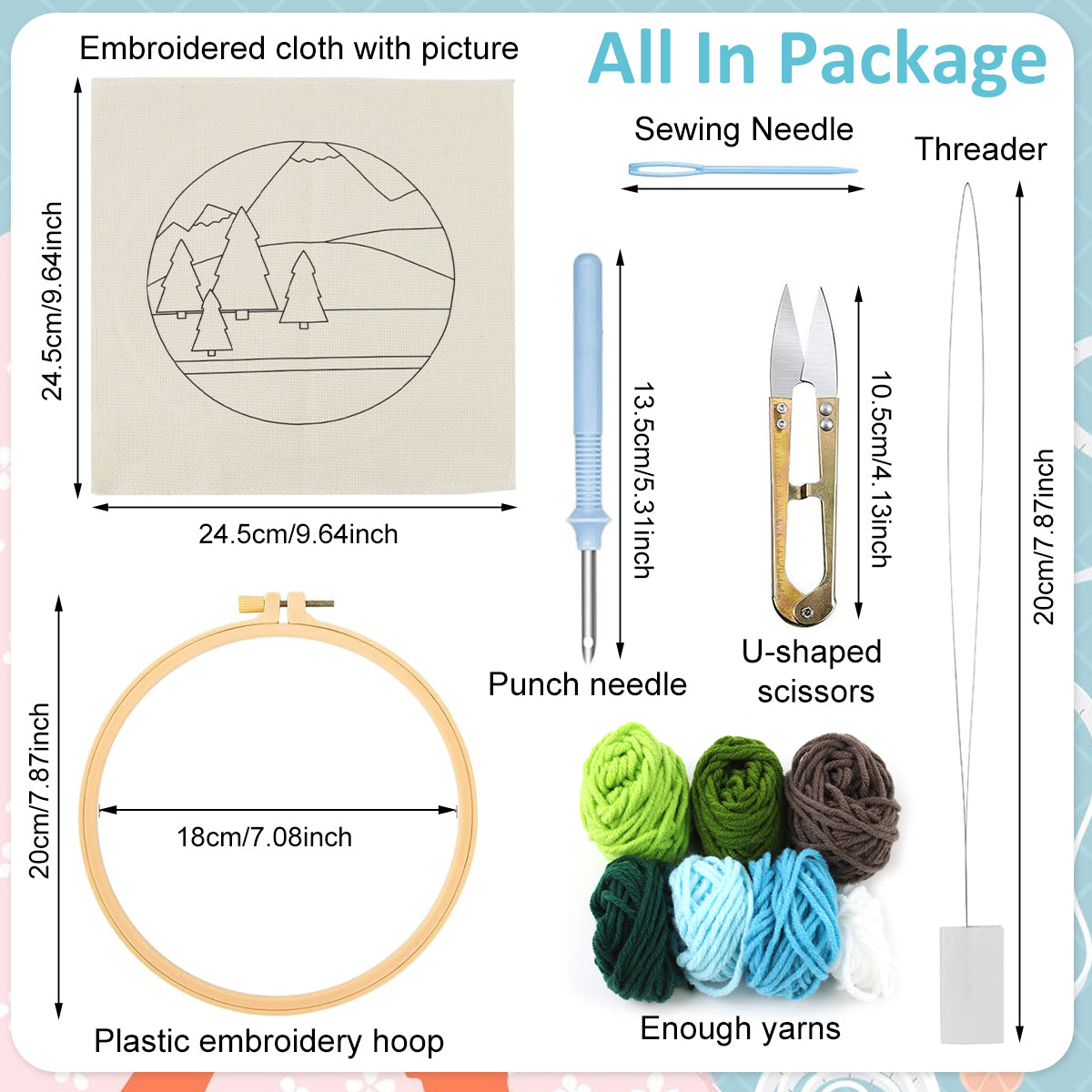 PATPAT 20x20CM DIY Tufting Art Craft Kit Cute Kuro-mi Punch Needle Kit Embroidery Kit for Beginners DIY Hoop Embroidery Kit with Embroidery Punch Needles, Hoop, DIY Art Kit Gift for Kids Adults