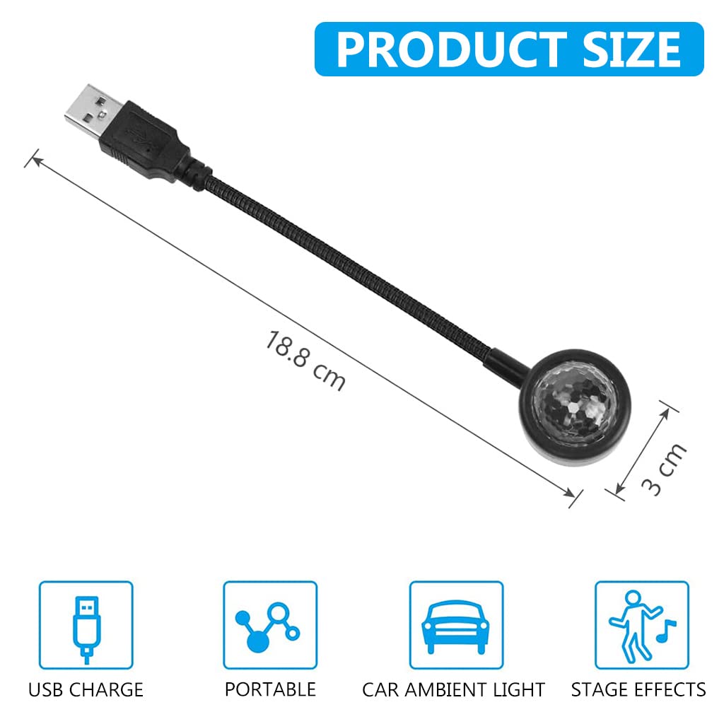 ZORBES LED Car Atmosphere Light, USB Car Roof Star Light Flexible Interior Car Night Lamp Decor, Atmosphere Ambient Star Light 360° Rotating Romantic Mini Disco Light RGB Light for Car