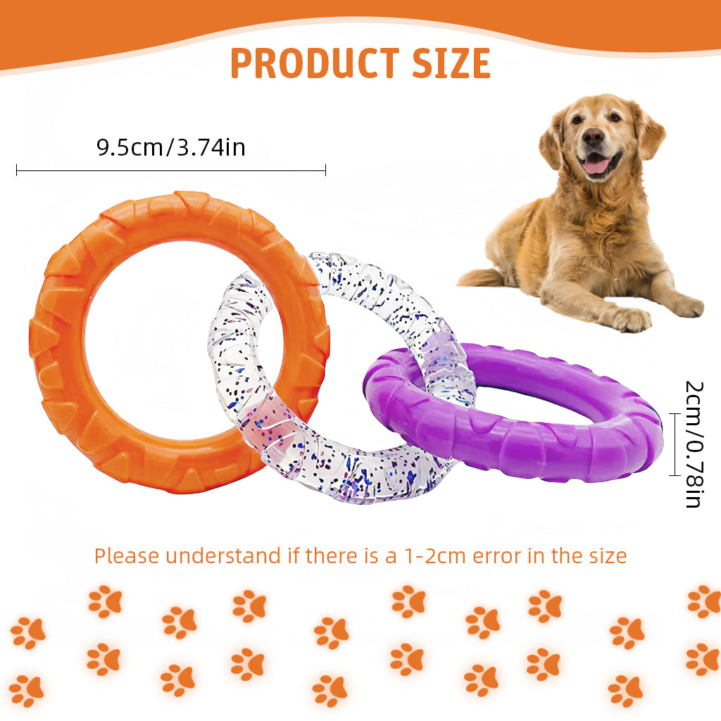 Qpets TPR Dog Tug Toy Chewing Toys 3.54 inches Dia Interlinked Tri-ring Tear-Resistant Dog Toy