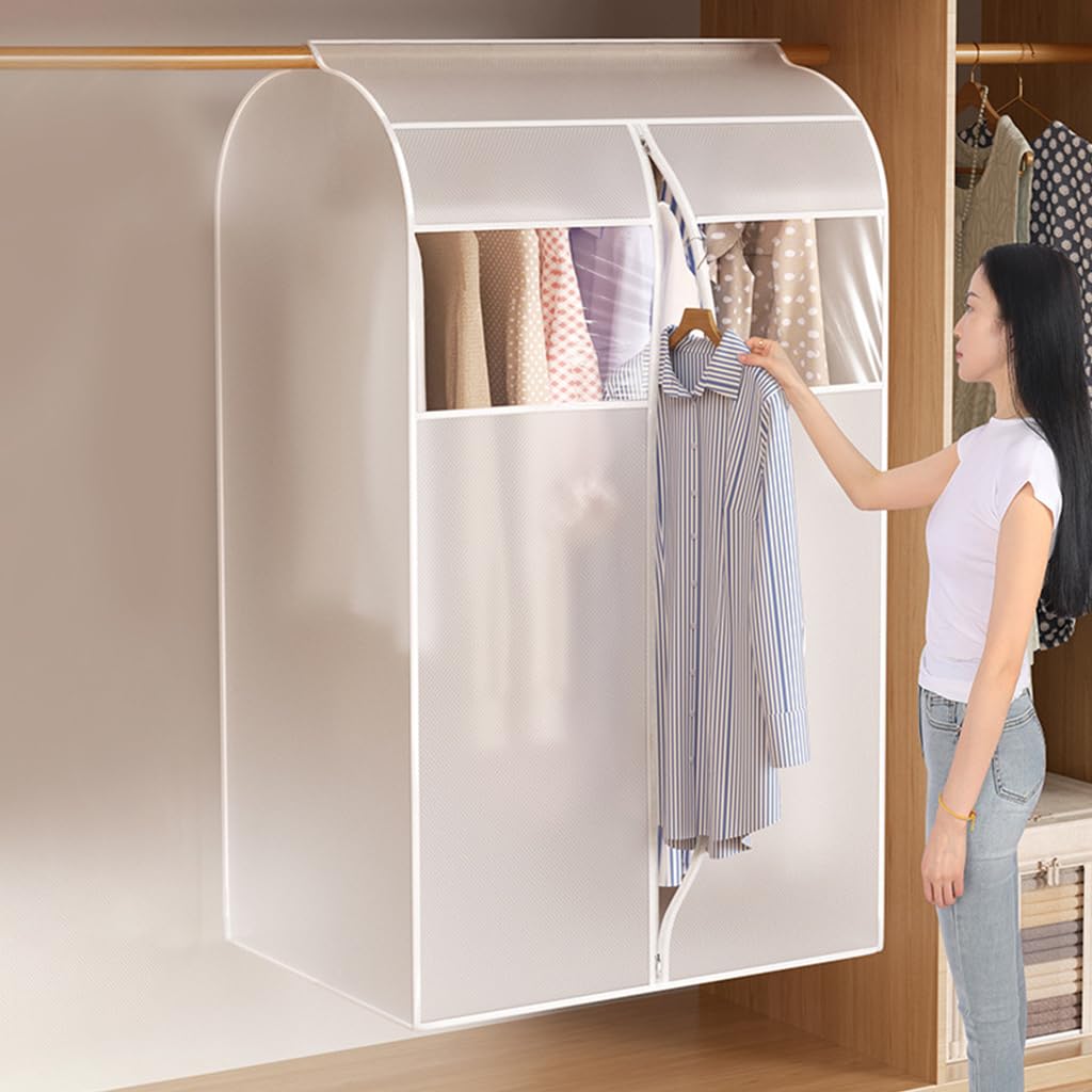 HASTHIP Large Wardrobe Garment Cover 47.2 inches Dust Cover for Clothing Wardrobe Transparent Zipping Garment Cover Hanging Clothes Cover Bottom Enclosed Clothes Protector for Wardrobe