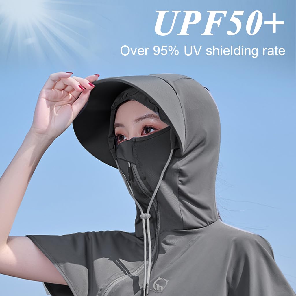 PALAY Sun Hats for Women Wide Brim Cap with Face Cover Sun Protection Scarf Cap for Women Breathable Summer Hats Lightweight Full Zip Up Visor Cap For Riding, Hiking, Travel, Beach