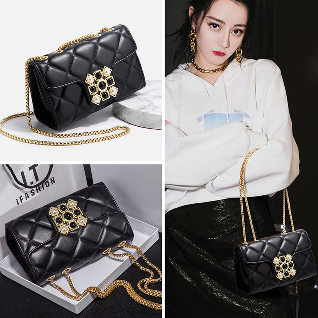 PALAY Small Sling Bags For Women PU Leather Tote Handbag with chain for Girls Ladies Purses Classic Tote Crossbody Bag for Girls