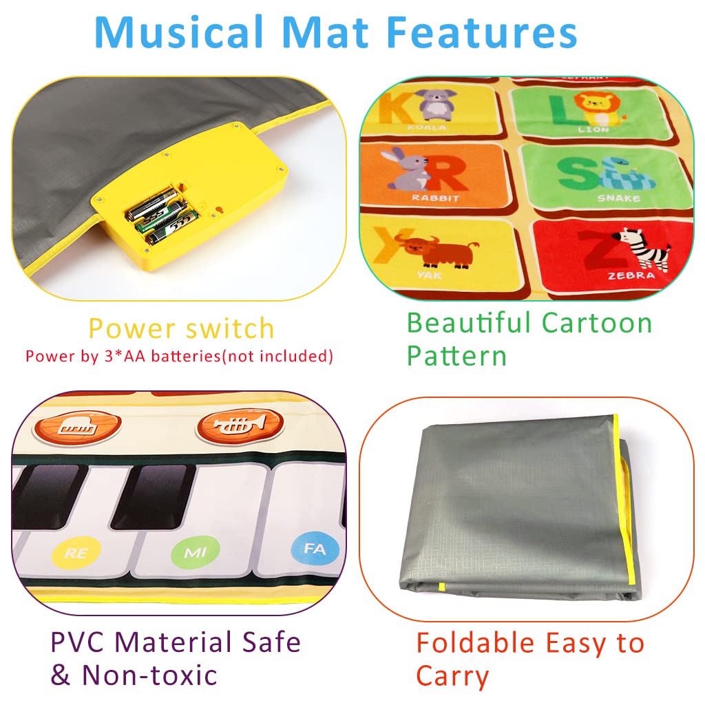 PATPAT Musical Mat for Kids Extra Large Size 39.3''x27.5'' Cartoon Alphabet Piano Mat for Kids Early Educational Toys Adjustable Volume Piano Keyboard Play Mat Sound Toys Gifts for Boys and Girls