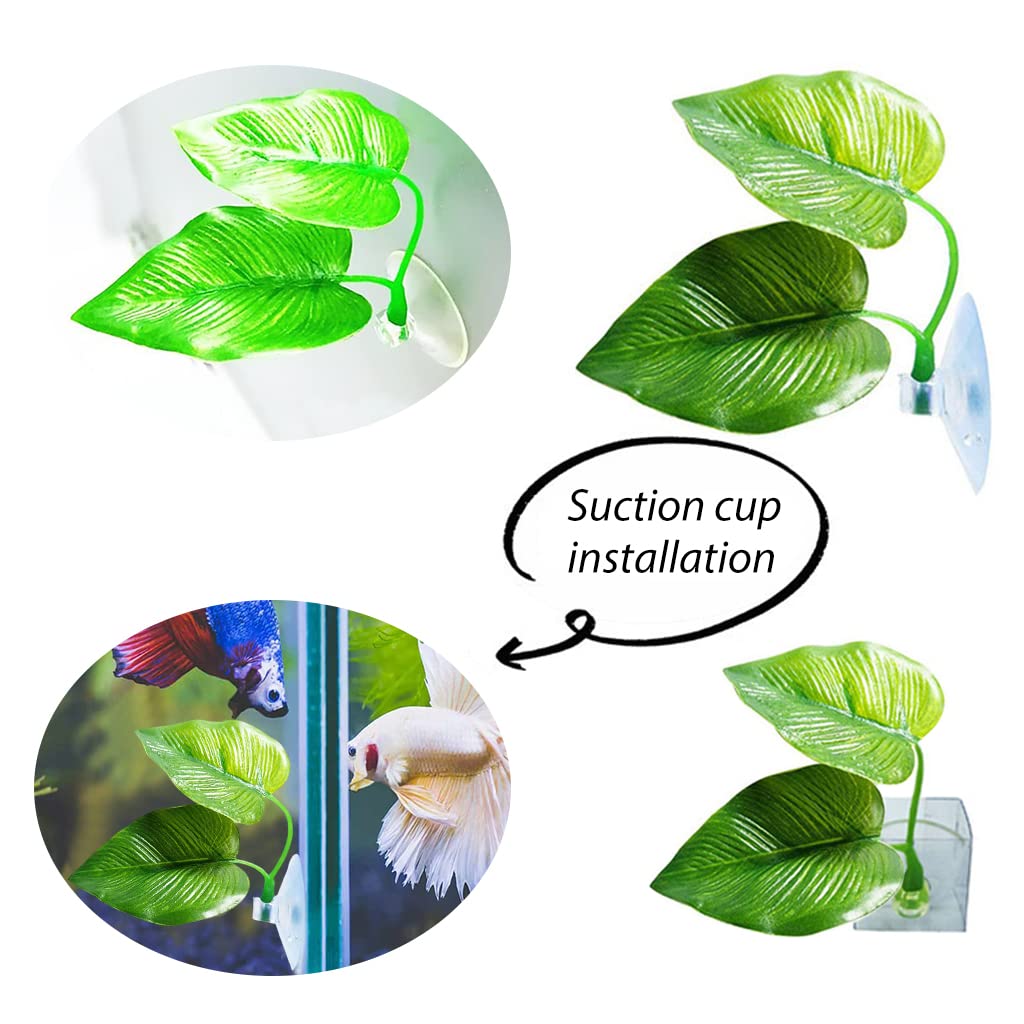 Qpets 2 Pcs Betta Fish Leaf Pad Realistic Rest Leaf Improves Betta's Health by Simulating The Natural Habitat Spawning Area Rest Area for Fish Aquarium