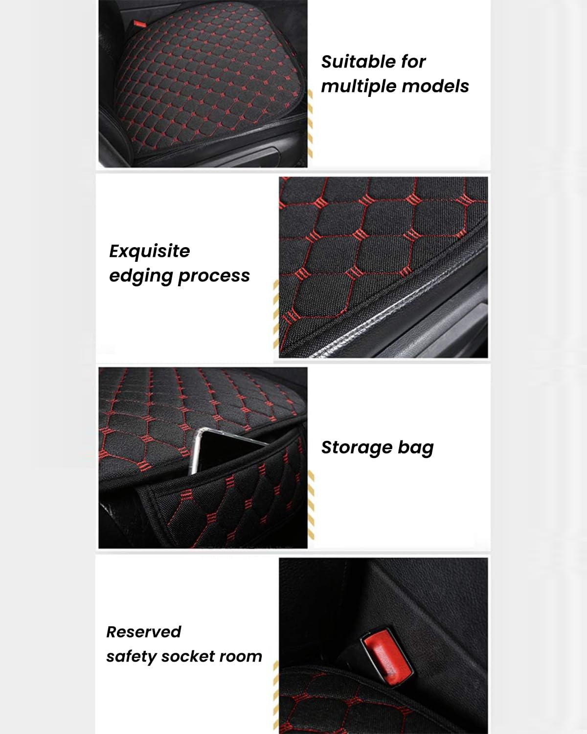 STHIRA 3Pcs Car Seat Covers Linen Breathable Front Seat Cushion Mat Fashion Car Seat Cover with Storage Pouch Long Rear Seat Cover Anti-Slip Car Seat Cover Anti-Scratches Car Seat Protector Liner
