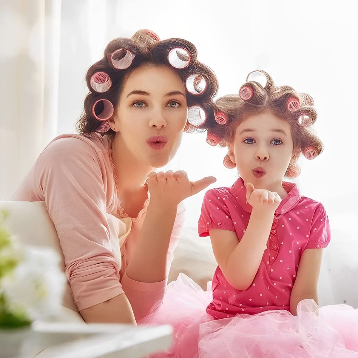 MAYCREATE Heatless Hair Curler Roller Kit, 3 Sizes Self Grip Magic Hair Roller Clips for Long, Medium and Short Hair with 6 Bang Clips, 1 Stainless Steel Hair Comb