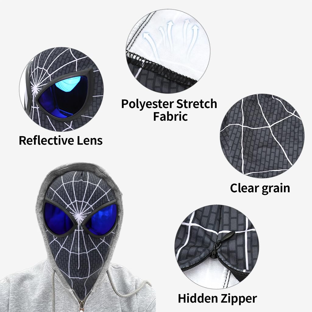 FANCYKU 3D Spider-Man Mask, Spiderman Masks Spider Man Cosplay Costumes Superhero Lenses, Superhero Costume Mask for Adult Kids, Role Play Masks for Halloween Christmas (Black White)
