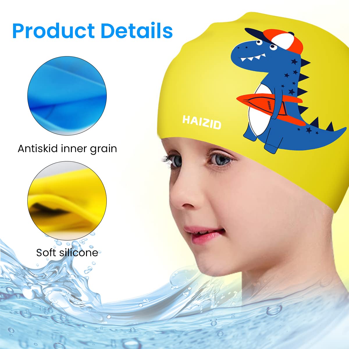 Proberos Silicone Swim Cap for Kids, Comfortable Swimming Cap Ideal Kids Swim Cap for All Head Size, Cartoon Swimming Cap for Child, Swimming Training Cap