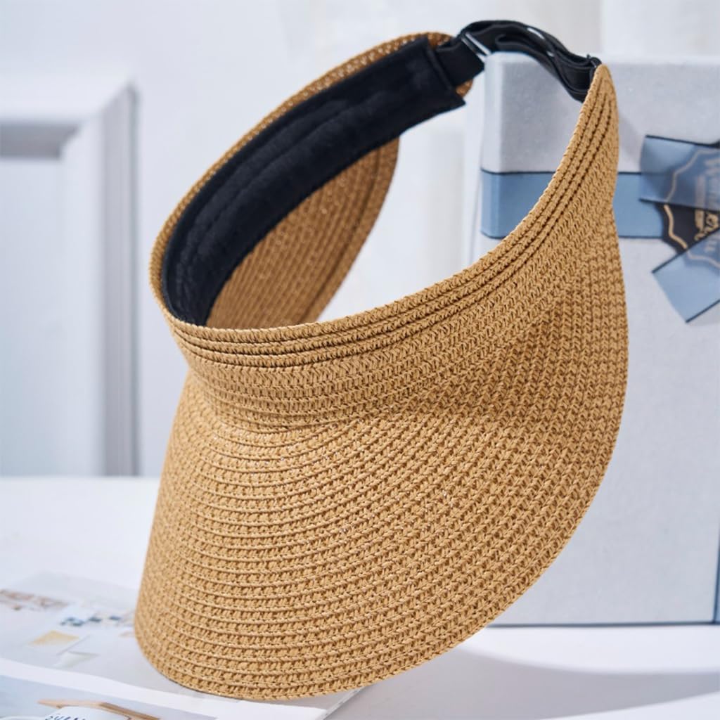 PALAY Sun Hat for Women, Straw Wide Brim Visor Sun Cap for Women, Foldable Summer Beach Hats Khaki 50+ UV Protection Hat for Travel, Holiday, Swimming