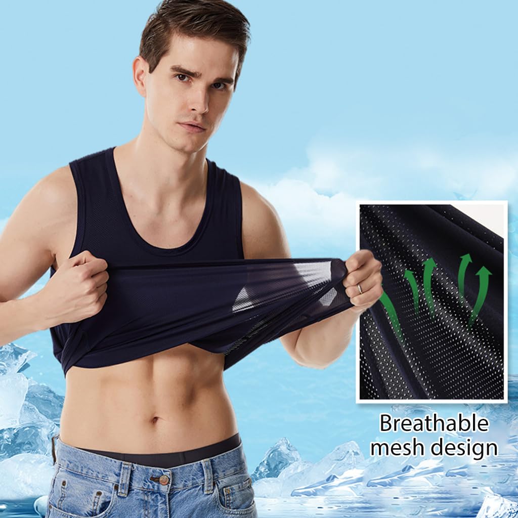 GUSTAVE Vest for Men Gym Vest Breathable Mesh Vest for Men Quick Dry Sport Vest Ice Silk Men's Vest Training Sleeveless Top for Daily, Fitness, Yoga Black