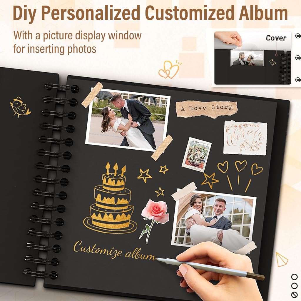 HASTHIP DIY Scrapbook Photo Album Kit, Anniversary Gift for Couple Special, A4 DIY Wedding Album Set with Color Stickers, Color Pen, Graduations Album Memory Photo Album, 80Pages/40Sheet